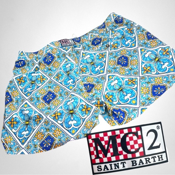 SAINT BARTH MC2 Light fabric mens swim shorts maiolica sunflower macro print - Picture 2 of 6